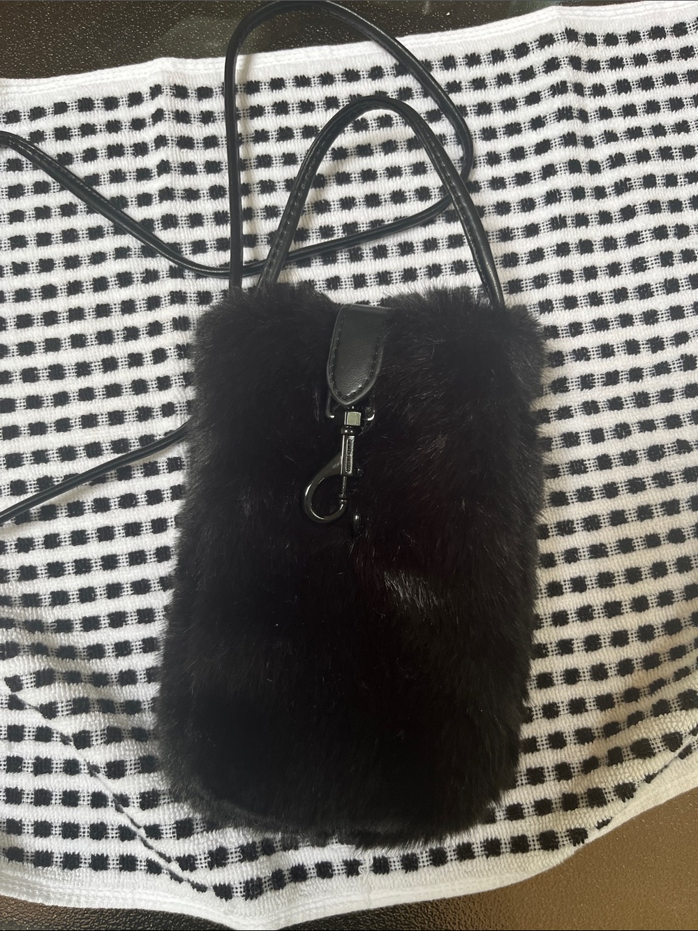 Rebecca Minkoff Black Faux Fur Crossbody Phone Bag
